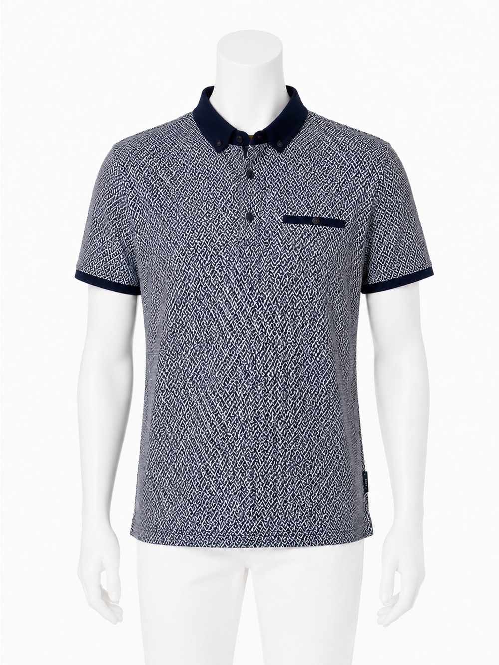 Ted Baker Men’s Geometric Print Polo Shirt – Navy & White – Size Small Men’s